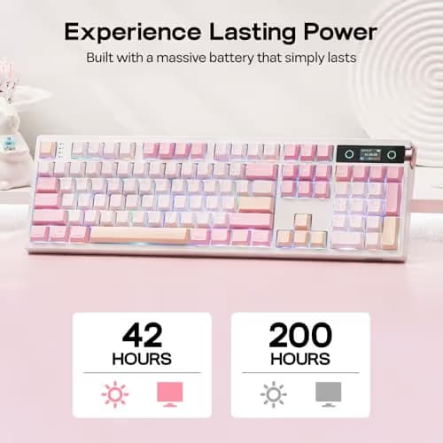 EPOMAKER TH108 PRO Full Size Mechanical Keyboard with Screen & Knob, Wireless Gaming Keyboard with 10000mAh, Creamy Gasket, Hot Swap, Custom Driver, RGB Backlight, NKRO (Pink, Sea Salt Silent) image