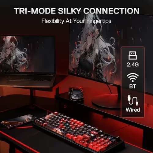 Redragon K719 PRO Wireless Gasket Gaming Keyboard w/Hype Screen & Knob, 95 Keys Mechanical Keyboard, Easy-Control 1.14’’ TFT Info Display, 5-Layer Noise Dampening, Custom Linear Switch, Anime Edition image