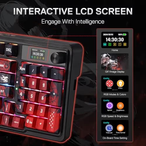 Redragon K719 PRO Wireless Gasket Gaming Keyboard w/Hype Screen & Knob, 95 Keys Mechanical Keyboard, Easy-Control 1.14’’ TFT Info Display, 5-Layer Noise Dampening, Custom Linear Switch, Anime Edition image
