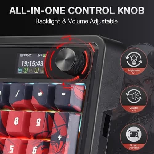 Redragon K719 PRO Wireless Gasket Gaming Keyboard w/Hype Screen & Knob, 95 Keys Mechanical Keyboard, Easy-Control 1.14’’ TFT Info Display, 5-Layer Noise Dampening, Custom Linear Switch, Anime Edition image