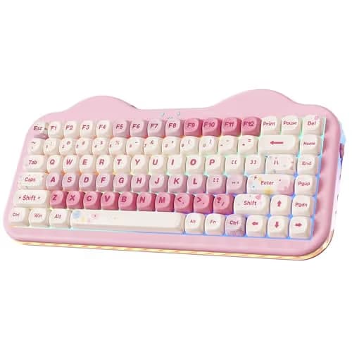 YUNZII C75 Wireless Mechanical Keyboard,75% Layout, Hot-Swappable NKRO,BT5.0/2.4G/USB-C Mode,Dye-Sub PBT MOA Keycaps,RGB Gasket Mount,Cute Cake Design for Mac/Win/Gaming (Pink, Milk V2 Switch) image