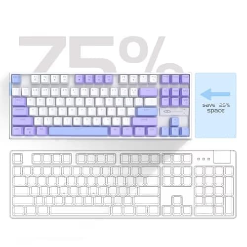 MageGee 75% Mechanical Gaming Keyboard, Red Switch, LED Blue Backlit, 87 Keys Compact TKL Wired Computer Keyboard for Windows Laptop PC Gamer - White/Purple image