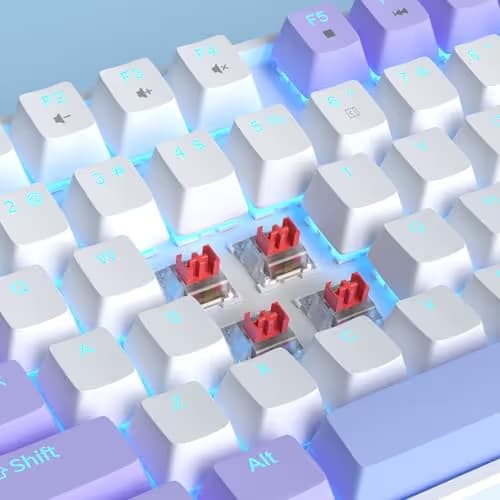 MageGee 75% Mechanical Gaming Keyboard, Red Switch, LED Blue Backlit, 87 Keys Compact TKL Wired Computer Keyboard for Windows Laptop PC Gamer - White/Purple image