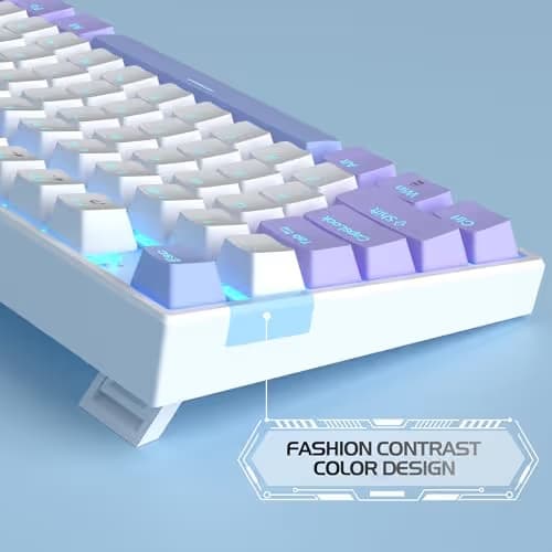 MageGee 75% Mechanical Gaming Keyboard, Red Switch, LED Blue Backlit, 87 Keys Compact TKL Wired Computer Keyboard for Windows Laptop PC Gamer - White/Purple image