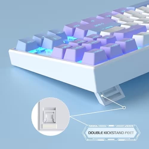 MageGee 75% Mechanical Gaming Keyboard, Red Switch, LED Blue Backlit, 87 Keys Compact TKL Wired Computer Keyboard for Windows Laptop PC Gamer - White/Purple image