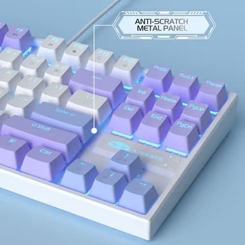 MageGee 75% Mechanical Gaming Keyboard, Red Switch, LED Blue Backlit, 87 Keys Compact TKL Wired Computer Keyboard for Windows Laptop PC Gamer - White/Purple image