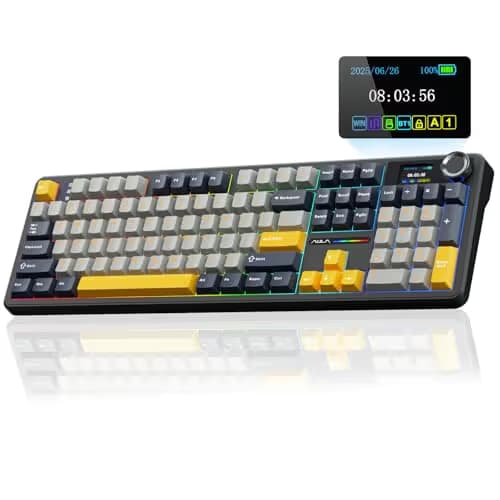 AULA F108 PRO - Wireless Mechanical Keyboard with Screen&Knob,Hot Swappable Gaming Keyboard with 8000mAh Battery,Pre-lubed Switches,RGB Backlit,PBT Keycaps Creamy Sounding Computer Keyboards,104 Keys image