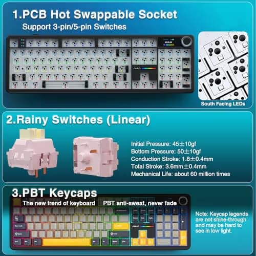 AULA F108 PRO - Wireless Mechanical Keyboard with Screen&Knob,Hot Swappable Gaming Keyboard with 8000mAh Battery,Pre-lubed Switches,RGB Backlit,PBT Keycaps Creamy Sounding Computer Keyboards,104 Keys image