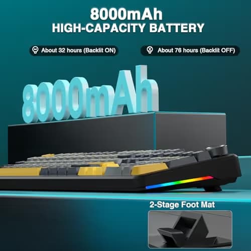 AULA F108 PRO - Wireless Mechanical Keyboard with Screen&Knob,Hot Swappable Gaming Keyboard with 8000mAh Battery,Pre-lubed Switches,RGB Backlit,PBT Keycaps Creamy Sounding Computer Keyboards,104 Keys image