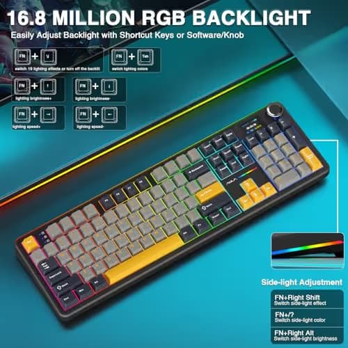 AULA F108 PRO - Wireless Mechanical Keyboard with Screen&Knob,Hot Swappable Gaming Keyboard with 8000mAh Battery,Pre-lubed Switches,RGB Backlit,PBT Keycaps Creamy Sounding Computer Keyboards,104 Keys image