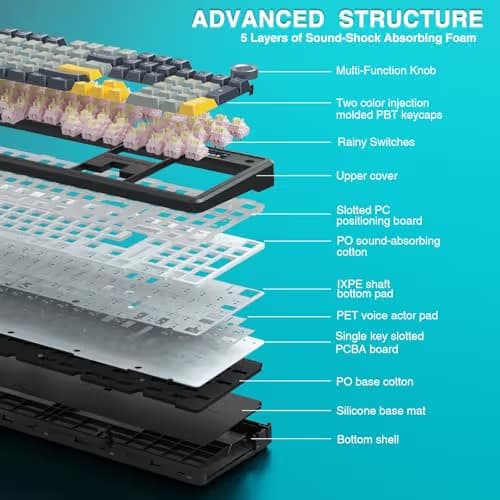 AULA F108 PRO - Wireless Mechanical Keyboard with Screen&Knob,Hot Swappable Gaming Keyboard with 8000mAh Battery,Pre-lubed Switches,RGB Backlit,PBT Keycaps Creamy Sounding Computer Keyboards,104 Keys image