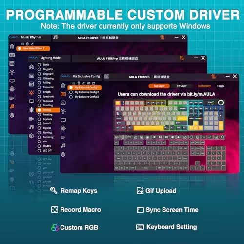 AULA F108 PRO - Wireless Mechanical Keyboard with Screen&Knob,Hot Swappable Gaming Keyboard with 8000mAh Battery,Pre-lubed Switches,RGB Backlit,PBT Keycaps Creamy Sounding Computer Keyboards,104 Keys image