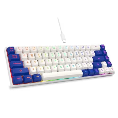 GEODMAER 65% Gaming Keyboard, LED Backlit Mini Wired Keyboard, Ultra-Compact Anti-Ghosting No-Conflict 68 Keys Membrane Gaming Wired Keyboard for PC Laptop Windows Gamer(White-Blue) main image