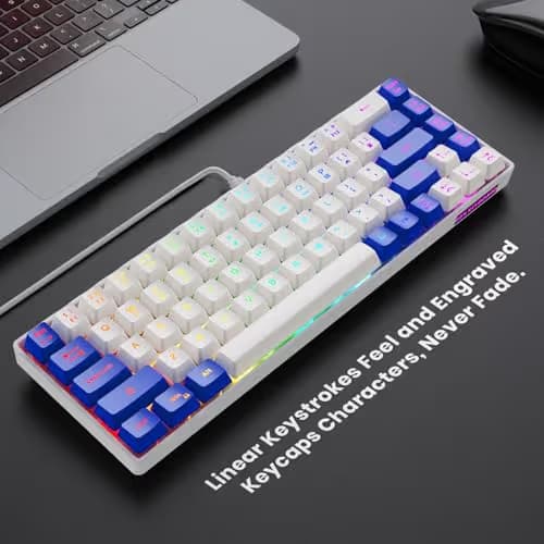 GEODMAER 65% Gaming Keyboard, LED Backlit Mini Wired Keyboard, Ultra-Compact Anti-Ghosting No-Conflict 68 Keys Membrane Gaming Wired Keyboard for PC Laptop Windows Gamer(White-Blue) image