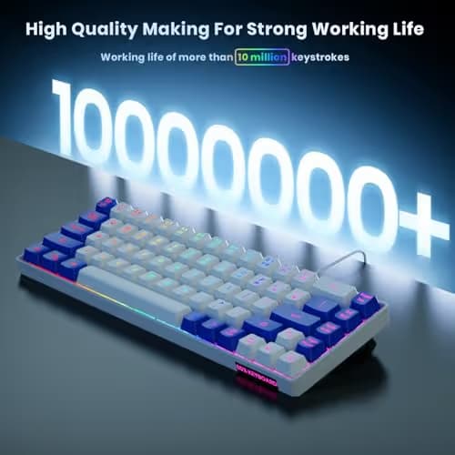 GEODMAER 65% Gaming Keyboard, LED Backlit Mini Wired Keyboard, Ultra-Compact Anti-Ghosting No-Conflict 68 Keys Membrane Gaming Wired Keyboard for PC Laptop Windows Gamer(White-Blue) image