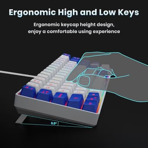 GEODMAER 65% Gaming Keyboard, LED Backlit Mini Wired Keyboard, Ultra-Compact Anti-Ghosting No-Conflict 68 Keys Membrane Gaming Wired Keyboard for PC Laptop Windows Gamer(White-Blue) image
