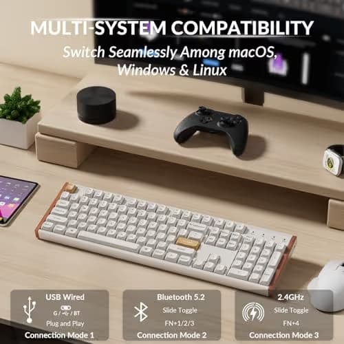 Keychron K10 HE Hall Effect Keyboard Wireless, Magnetic Switch Hot Swappable, Adjustable Actuation Rapid Trigger Mode with Aluminum + Wood Frame, Full-Size Custom RGB for Mac Windows Linux - White image