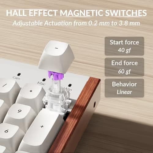 Keychron K10 HE Hall Effect Keyboard Wireless, Magnetic Switch Hot Swappable, Adjustable Actuation Rapid Trigger Mode with Aluminum + Wood Frame, Full-Size Custom RGB for Mac Windows Linux - White image
