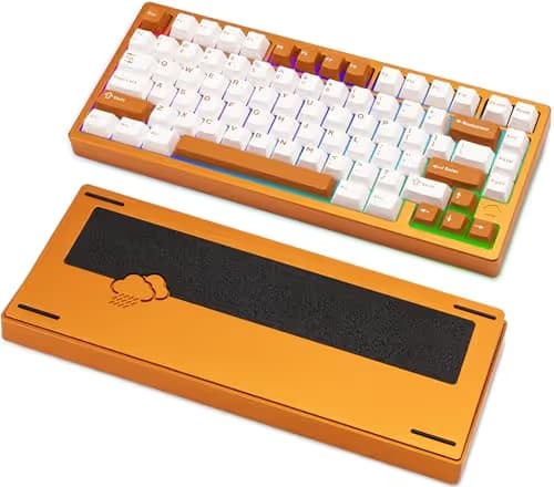KEEBMONKEY WOBKEY Rainy 75 Aluminum HMX/JWK Switches Mechanical Keyboard with Superior Acoustics, Wired, BT, 2.4G Wireless Connectivity (Pro Orange(Stainless Steel Weight)) image
