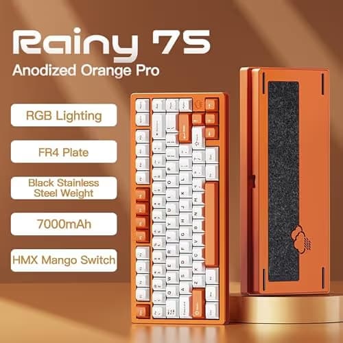 KEEBMONKEY WOBKEY Rainy 75 Aluminum HMX/JWK Switches Mechanical Keyboard with Superior Acoustics, Wired, BT, 2.4G Wireless Connectivity (Pro Orange(Stainless Steel Weight)) image