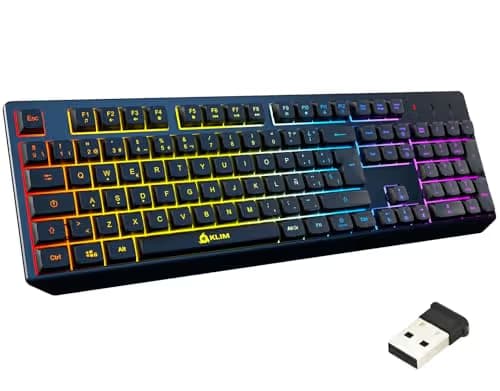 KLIM Chroma Wireless Spanish (España) Keyboard, RGB Backlit Wireless Keyboard, Rechargeable Battery, Quiet, Water-Resistant, Plug & Play for PC, Mac, PS4/PS5 image