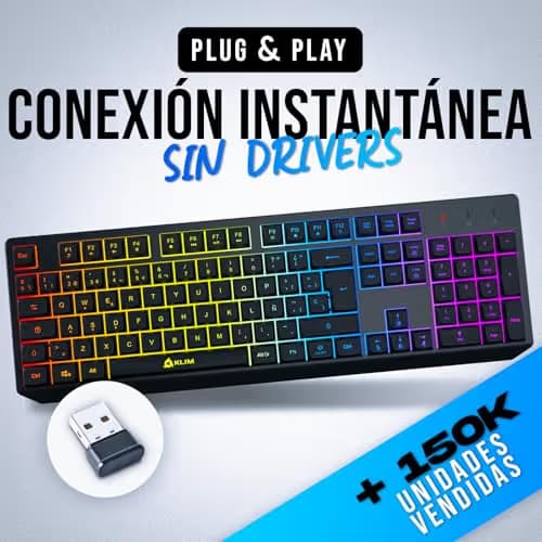 KLIM Chroma Wireless Spanish (España) Keyboard, RGB Backlit Wireless Keyboard, Rechargeable Battery, Quiet, Water-Resistant, Plug & Play for PC, Mac, PS4/PS5 image
