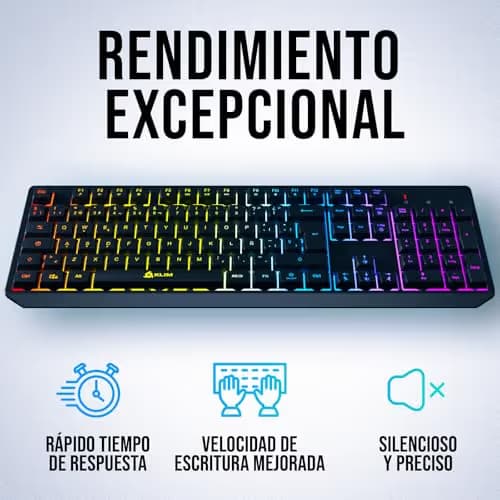 KLIM Chroma Wireless Spanish (España) Keyboard, RGB Backlit Wireless Keyboard, Rechargeable Battery, Quiet, Water-Resistant, Plug & Play for PC, Mac, PS4/PS5 image