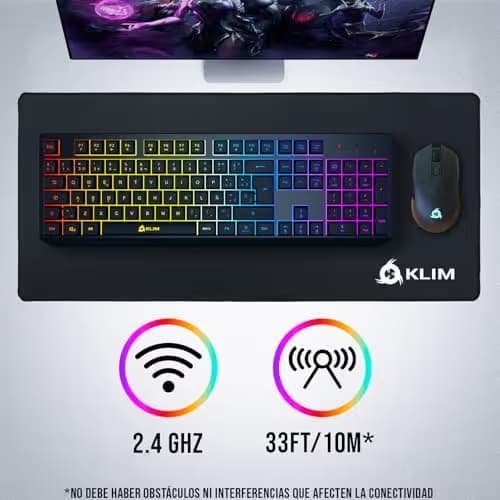 KLIM Chroma Wireless Spanish (España) Keyboard, RGB Backlit Wireless Keyboard, Rechargeable Battery, Quiet, Water-Resistant, Plug & Play for PC, Mac, PS4/PS5 image