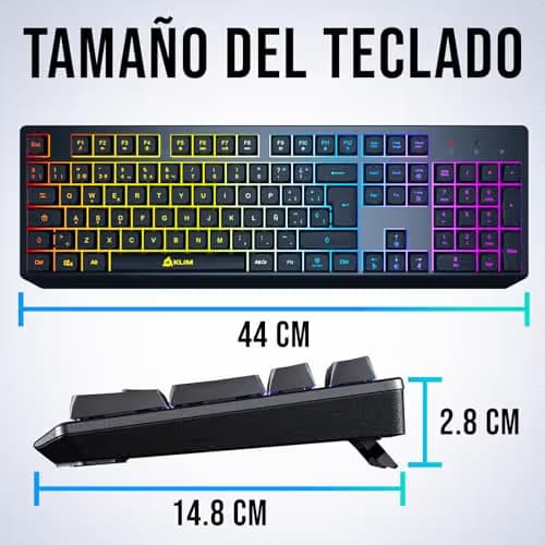 KLIM Chroma Wireless Spanish (España) Keyboard, RGB Backlit Wireless Keyboard, Rechargeable Battery, Quiet, Water-Resistant, Plug & Play for PC, Mac, PS4/PS5 image
