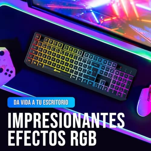 KLIM Chroma Wireless Spanish (España) Keyboard, RGB Backlit Wireless Keyboard, Rechargeable Battery, Quiet, Water-Resistant, Plug & Play for PC, Mac, PS4/PS5 image