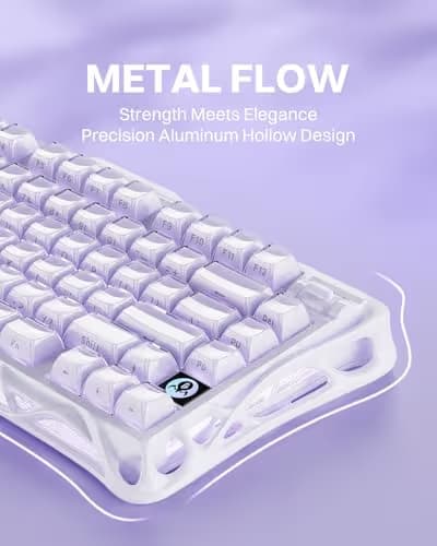 GravaStar Mercury K1 Purple 75% Wireless Mechanical Keyboard – Tri-Mode BT5.0/2.4GHz/USB-C Gaming Keyboard, Jelly Keycaps, Linear Switches, RGB Backlit Creamy Keyboard for PC/Mac, Cute & Stylish image