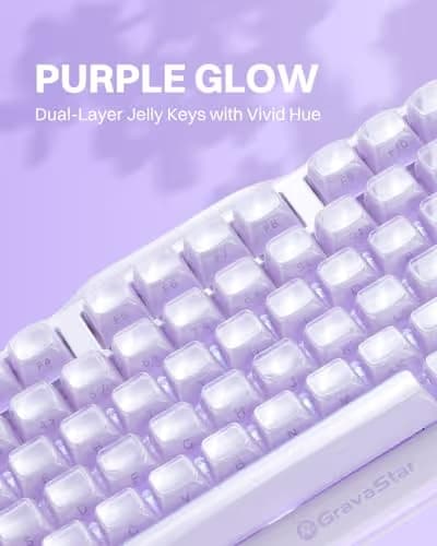 GravaStar Mercury K1 Purple 75% Wireless Mechanical Keyboard – Tri-Mode BT5.0/2.4GHz/USB-C Gaming Keyboard, Jelly Keycaps, Linear Switches, RGB Backlit Creamy Keyboard for PC/Mac, Cute & Stylish image