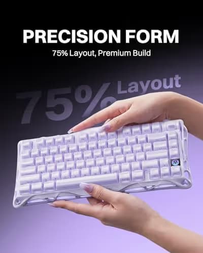 GravaStar Mercury K1 Purple 75% Wireless Mechanical Keyboard – Tri-Mode BT5.0/2.4GHz/USB-C Gaming Keyboard, Jelly Keycaps, Linear Switches, RGB Backlit Creamy Keyboard for PC/Mac, Cute & Stylish image