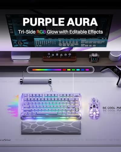GravaStar Mercury K1 Purple 75% Wireless Mechanical Keyboard – Tri-Mode BT5.0/2.4GHz/USB-C Gaming Keyboard, Jelly Keycaps, Linear Switches, RGB Backlit Creamy Keyboard for PC/Mac, Cute & Stylish image