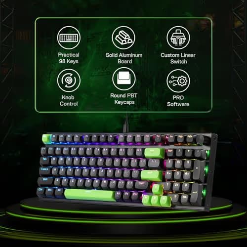 Redragon K740 98 Keys Wired RGB Gaming Keyboard, 95% PBT Mechanical Keyboard w/Solid Aluminum Base, Dedicated Knob Control & Hot-Swap Socket, Custom Linear Switch image