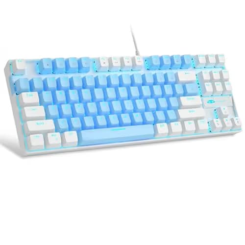 MageGee 75% Mechanical Gaming Keyboard, Blue Switch, LED Blue Backlit, 87 Keys Compact TKL Wired Keyboards for Windows Laptop PC Gamer - Blue/White main image