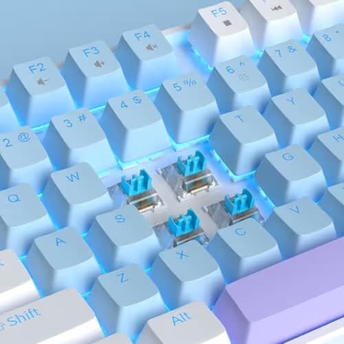 MageGee 75% Mechanical Gaming Keyboard, Blue Switch, LED Blue Backlit, 87 Keys Compact TKL Wired Keyboards for Windows Laptop PC Gamer - Blue/White image