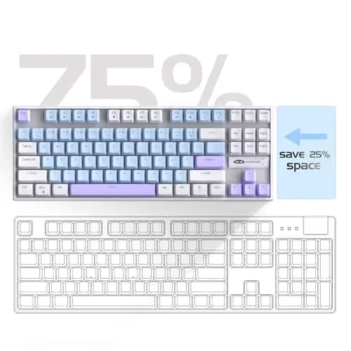 MageGee 75% Mechanical Gaming Keyboard, Blue Switch, LED Blue Backlit, 87 Keys Compact TKL Wired Keyboards for Windows Laptop PC Gamer - Blue/White image