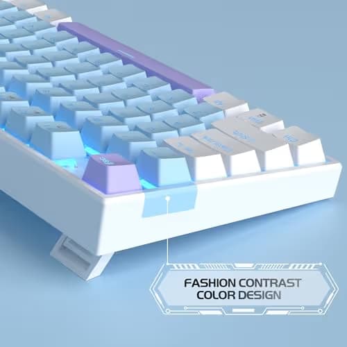 MageGee 75% Mechanical Gaming Keyboard, Blue Switch, LED Blue Backlit, 87 Keys Compact TKL Wired Keyboards for Windows Laptop PC Gamer - Blue/White image