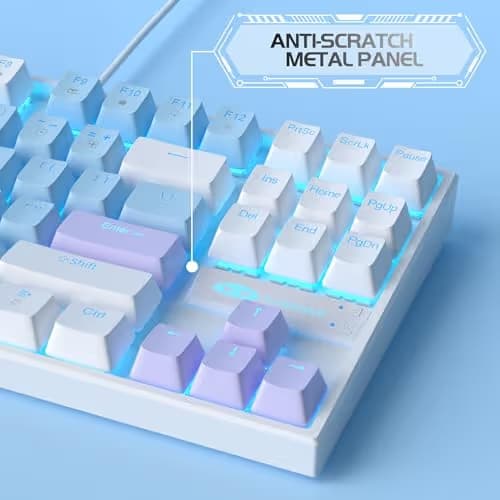 MageGee 75% Mechanical Gaming Keyboard, Blue Switch, LED Blue Backlit, 87 Keys Compact TKL Wired Keyboards for Windows Laptop PC Gamer - Blue/White image