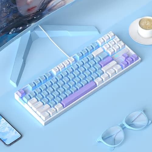 MageGee 75% Mechanical Gaming Keyboard, Blue Switch, LED Blue Backlit, 87 Keys Compact TKL Wired Keyboards for Windows Laptop PC Gamer - Blue/White image