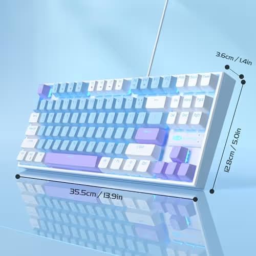 MageGee 75% Mechanical Gaming Keyboard, Blue Switch, LED Blue Backlit, 87 Keys Compact TKL Wired Keyboards for Windows Laptop PC Gamer - Blue/White image