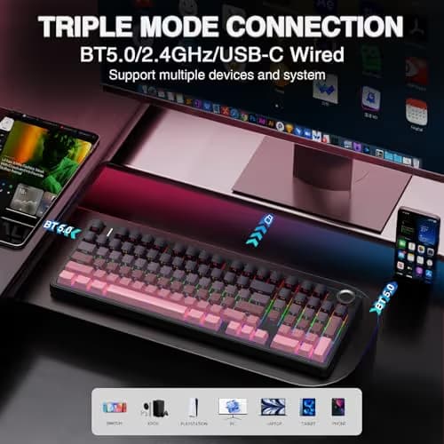 AULA F99 Pro Wireless Mechanical Keyboard with Knob,Tri-Mode BT5.0/USB-C/2.4GHz Hot Swappable Keyboard,Gasket Structure,Creamy Sound,RGB Backlit Computer Gaming Keyboards image