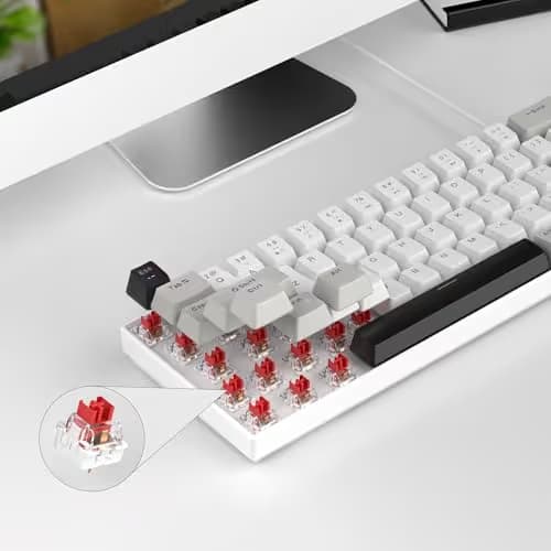 MageGee Portable 60% Mechanical Gaming Keyboard, MK-Box LED White Backlit Compact 68 Keys Mini Wired Office Keyboard with Red Switch for Windows Laptop PC Mac - Grey image