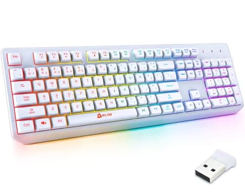 KLIM Chroma White Wireless Keyboard – RGB Backlit, Rechargeable Battery, Wireless Keyboard with Water-Resistant Durable Design, Compatible with PC, Mac, PS4, PS5 main image