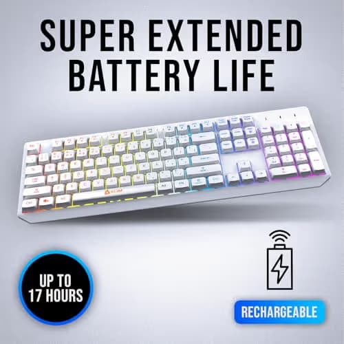 KLIM Chroma White Wireless Keyboard – RGB Backlit, Rechargeable Battery, Wireless Keyboard with Water-Resistant Durable Design, Compatible with PC, Mac, PS4, PS5 image