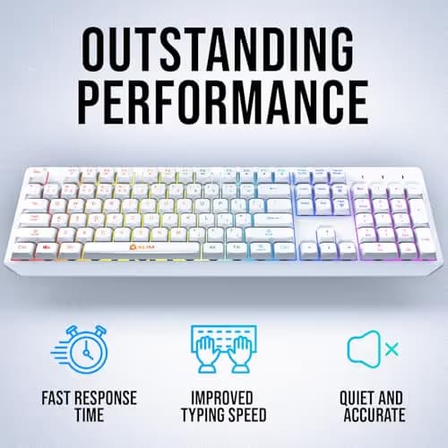 KLIM Chroma White Wireless Keyboard – RGB Backlit, Rechargeable Battery, Wireless Keyboard with Water-Resistant Durable Design, Compatible with PC, Mac, PS4, PS5 image
