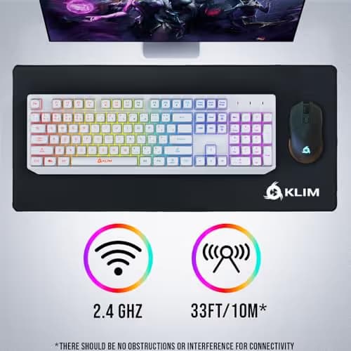 KLIM Chroma White Wireless Keyboard – RGB Backlit, Rechargeable Battery, Wireless Keyboard with Water-Resistant Durable Design, Compatible with PC, Mac, PS4, PS5 image