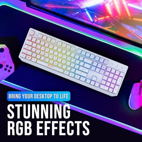 KLIM Chroma White Wireless Keyboard – RGB Backlit, Rechargeable Battery, Wireless Keyboard with Water-Resistant Durable Design, Compatible with PC, Mac, PS4, PS5 image