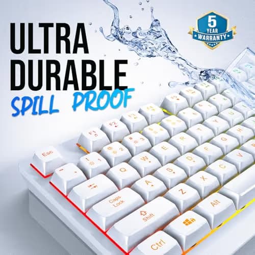KLIM Chroma White Wireless Keyboard – RGB Backlit, Rechargeable Battery, Wireless Keyboard with Water-Resistant Durable Design, Compatible with PC, Mac, PS4, PS5 image